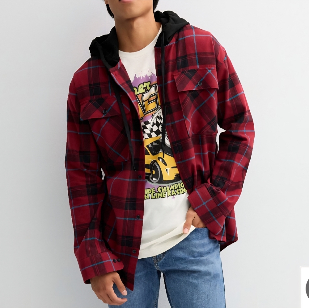 Men's Hooded Flannel Shirt‎
